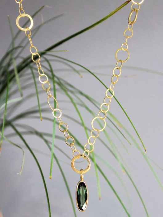 Collier RingelSpiel 750 Gold Anhänger GRÜNBLATT facettiert