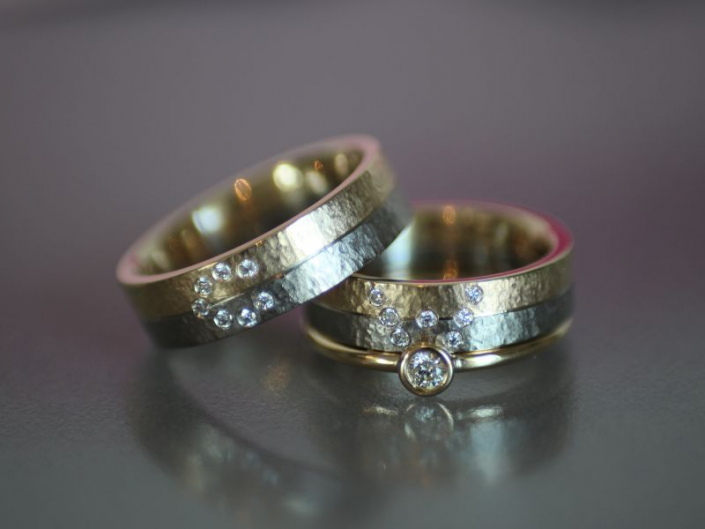 Partnerringe 585 Gold bicolor Brillanten Insignien Beisteckring SBEE