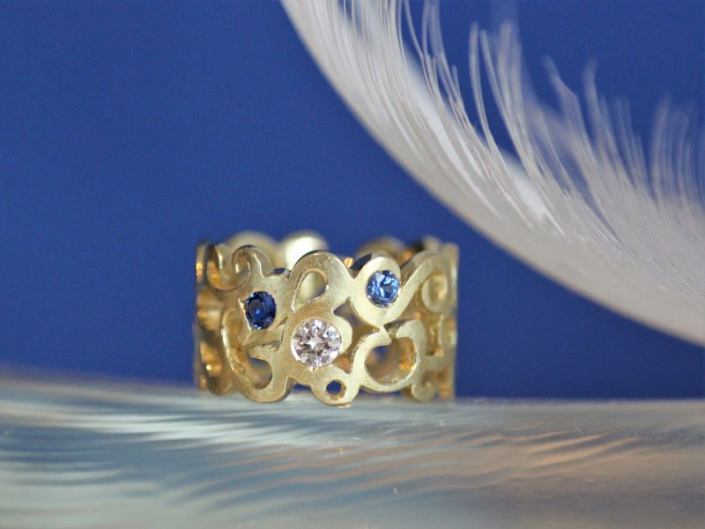Ring Unikat NIXENWELLE Gold Brillanten Safire